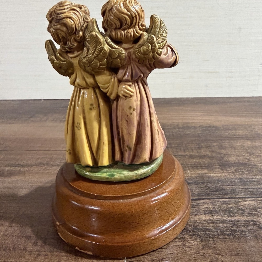 Vintage Fontanini Depose Music Box "Silent Night" 2 Angels 6" Works-See Video-
